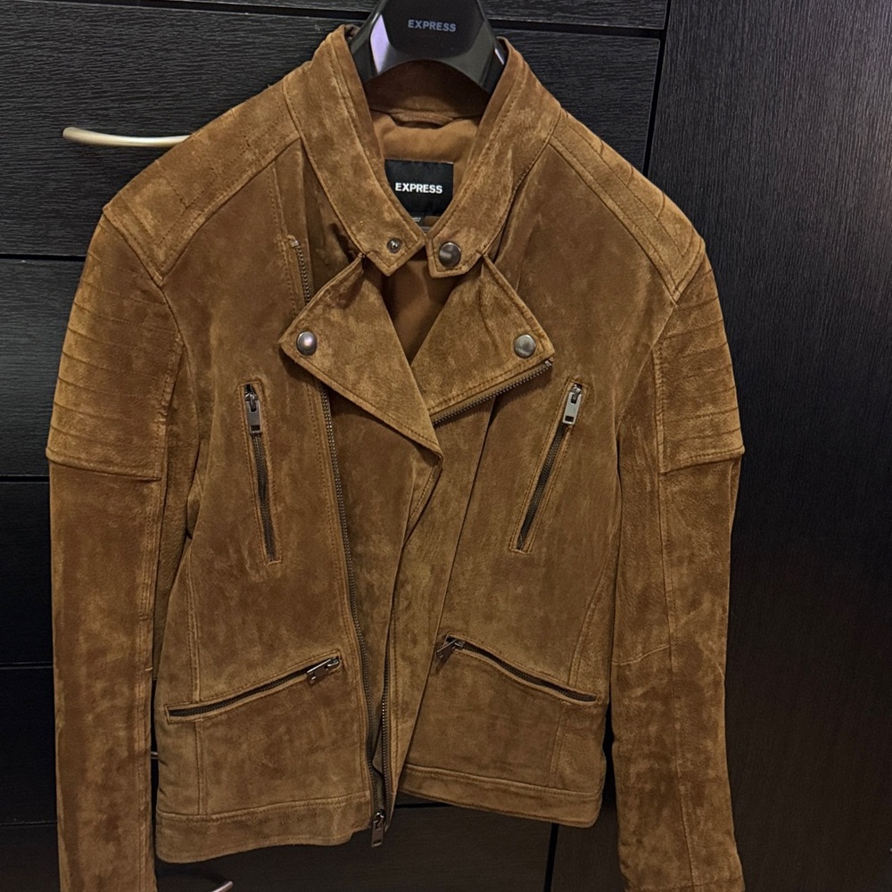 Express Men's Tan Suede Biker Jacket